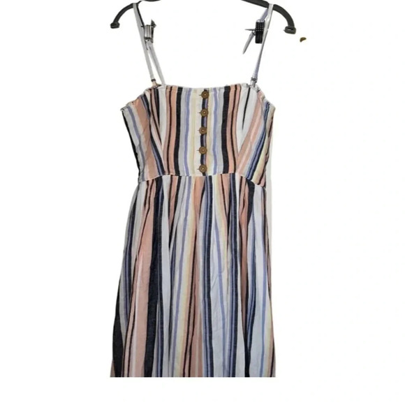 Free People Smocked Multi Colored Stripe Cotton Midi Dress Size Small - Picture 5 of 9